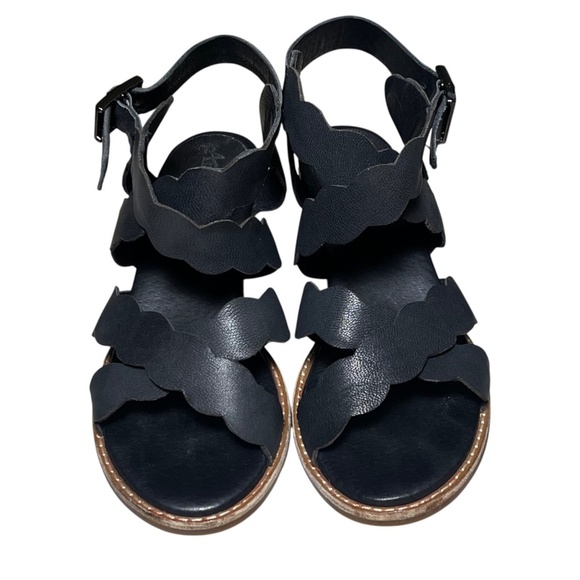 ANTELOPE Black Leather Scallop Crossover Ankle Strap Sandals Heels Size 37 6 6.5 - Picture 2 of 11